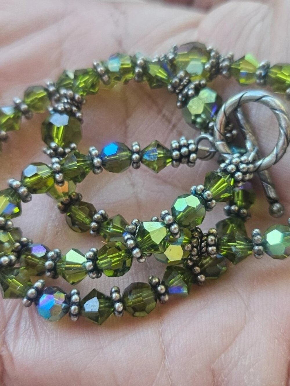 Vintage Choker Necklace Sterling Silver With Green Beads Comes in a Box - Picture 2 of 14